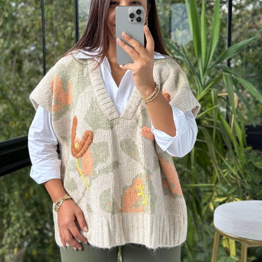 Beige and Green Vest