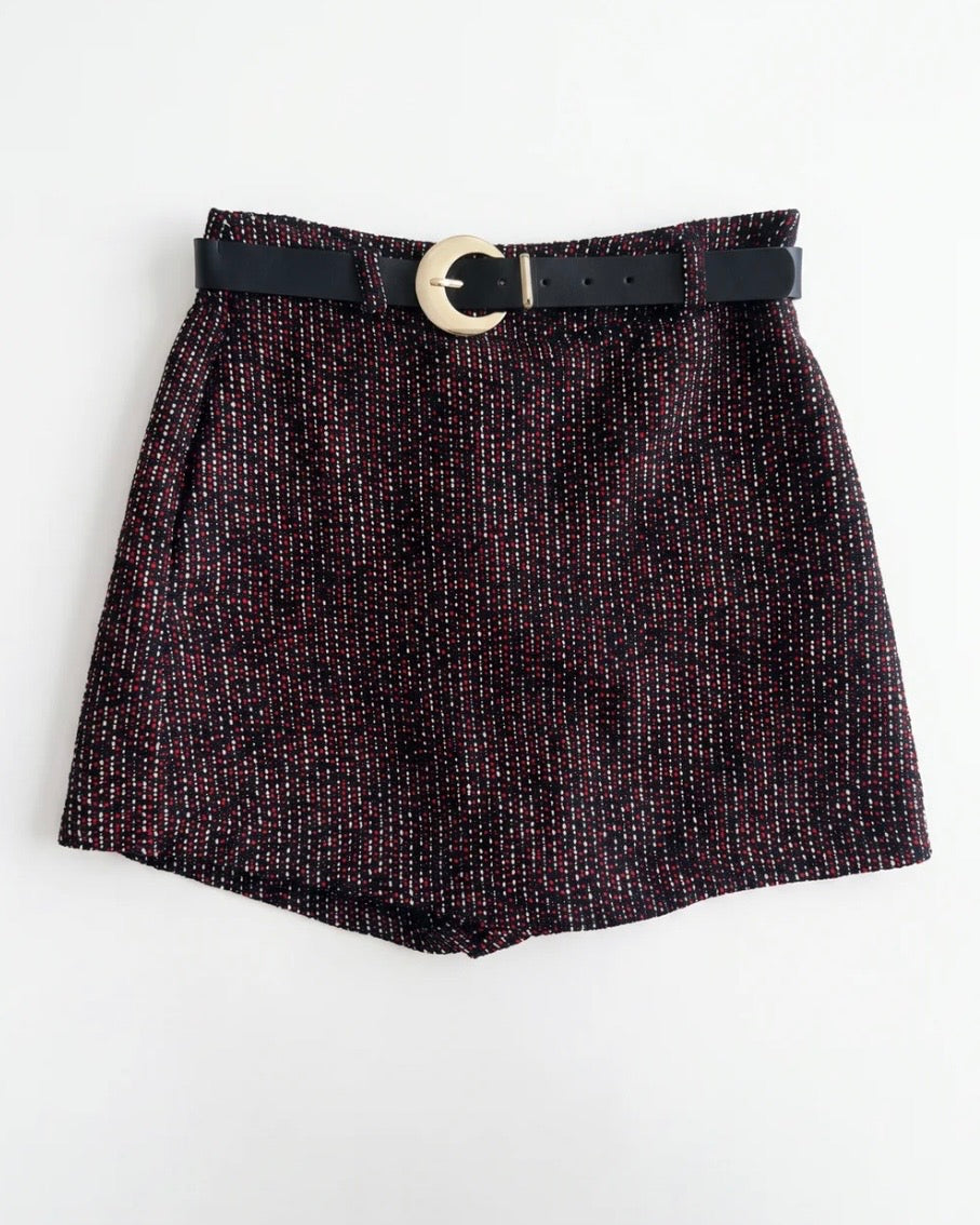 Black And Red Tweed Skort