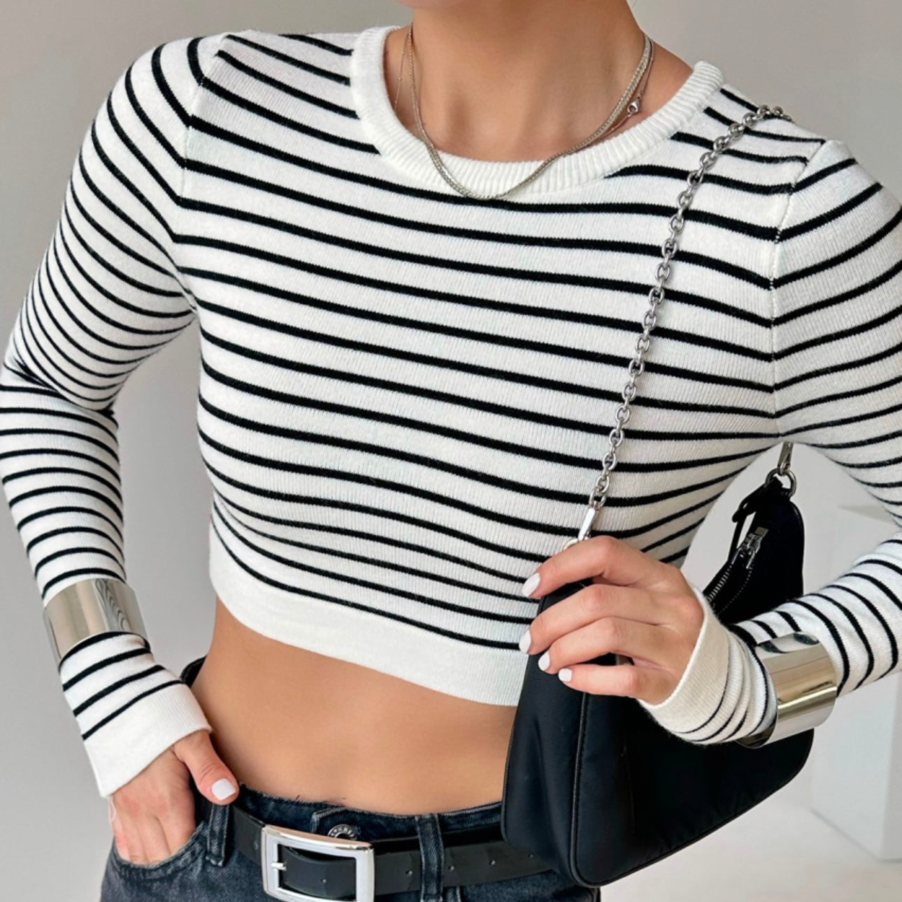 White Striped Crop Top