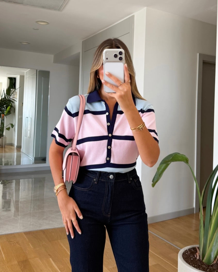Pink And Blue Striped Top