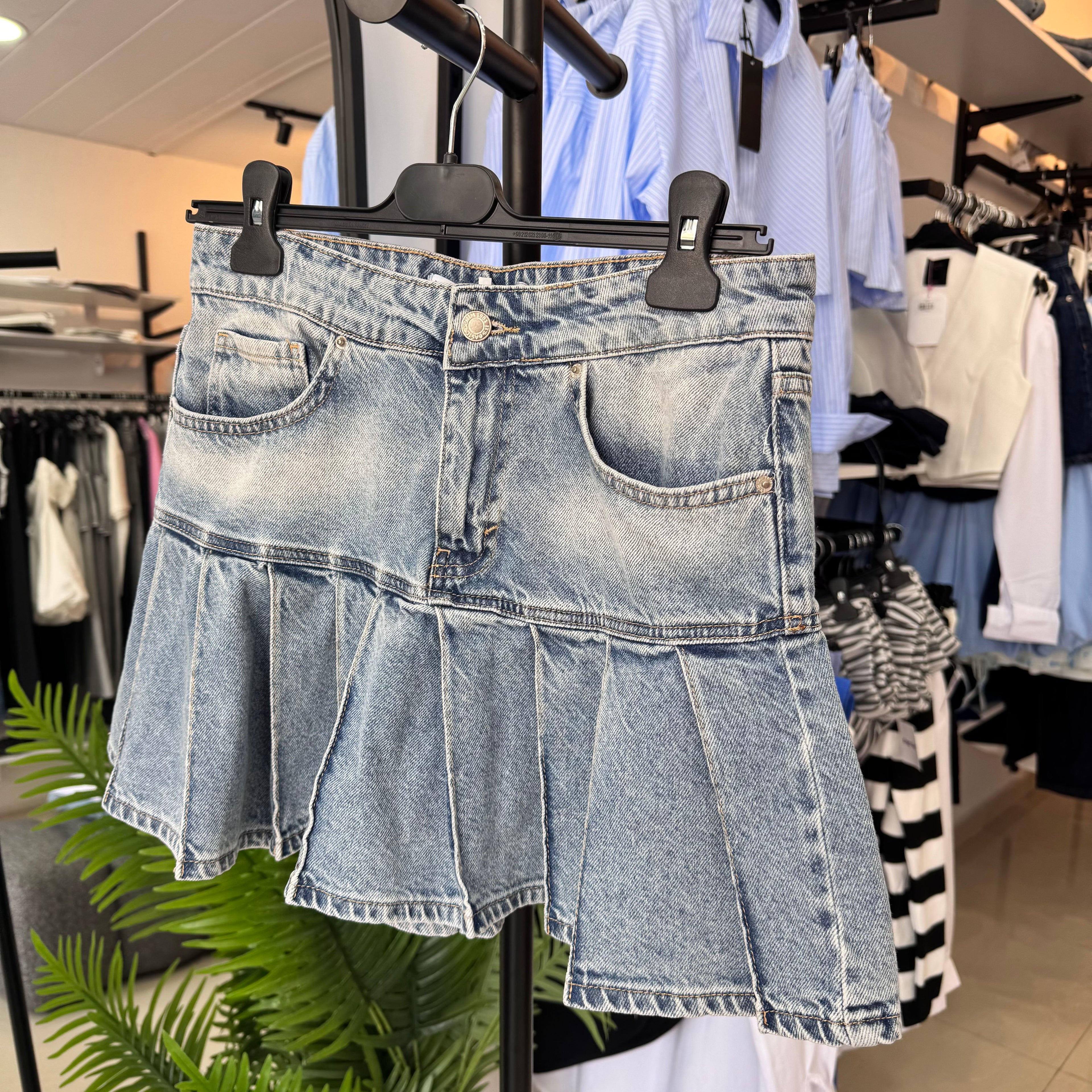 Pleated Denim Skirt