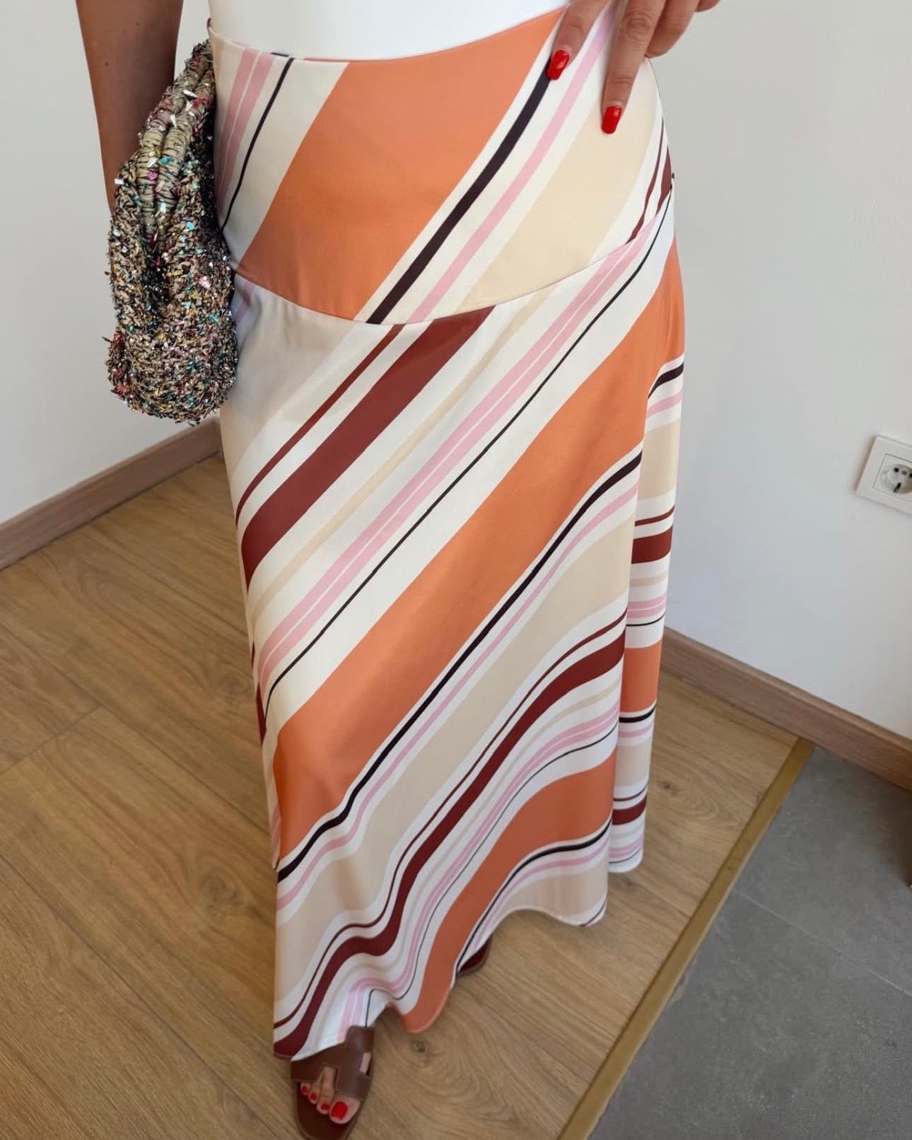 Orange Pattern Maxi Skirt
