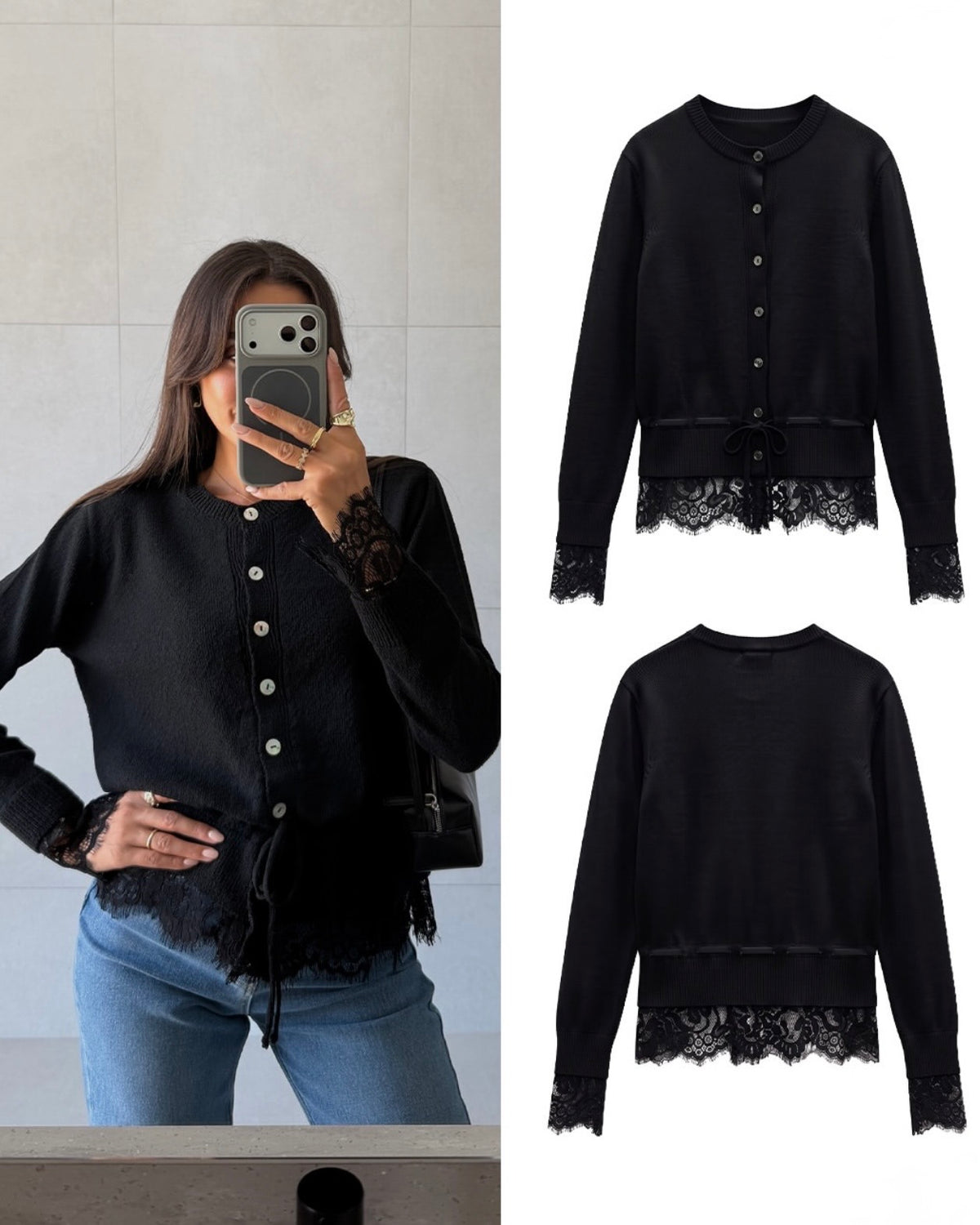 Black Lace Detail Sweater