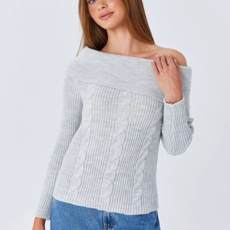 Gray Off-Shoulders Sweater