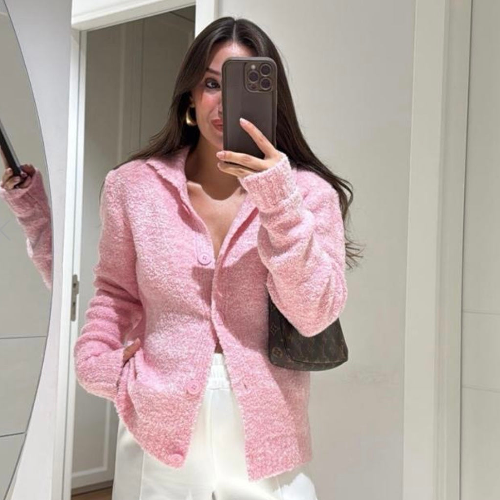 Pink Button Up Sweater