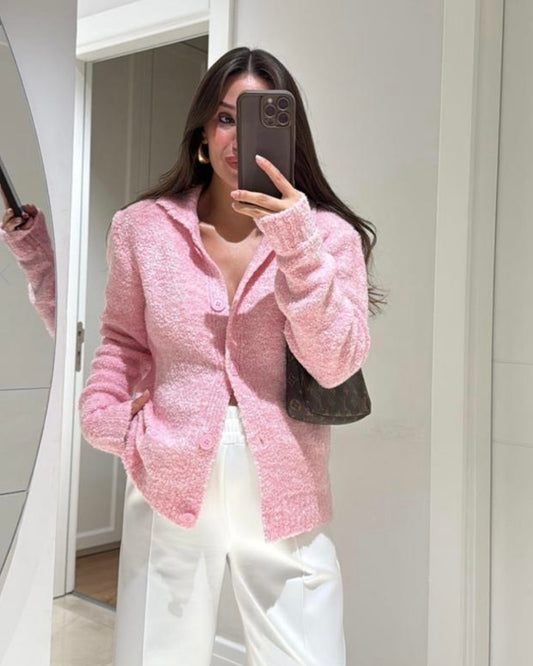 Pink Button Up Sweater