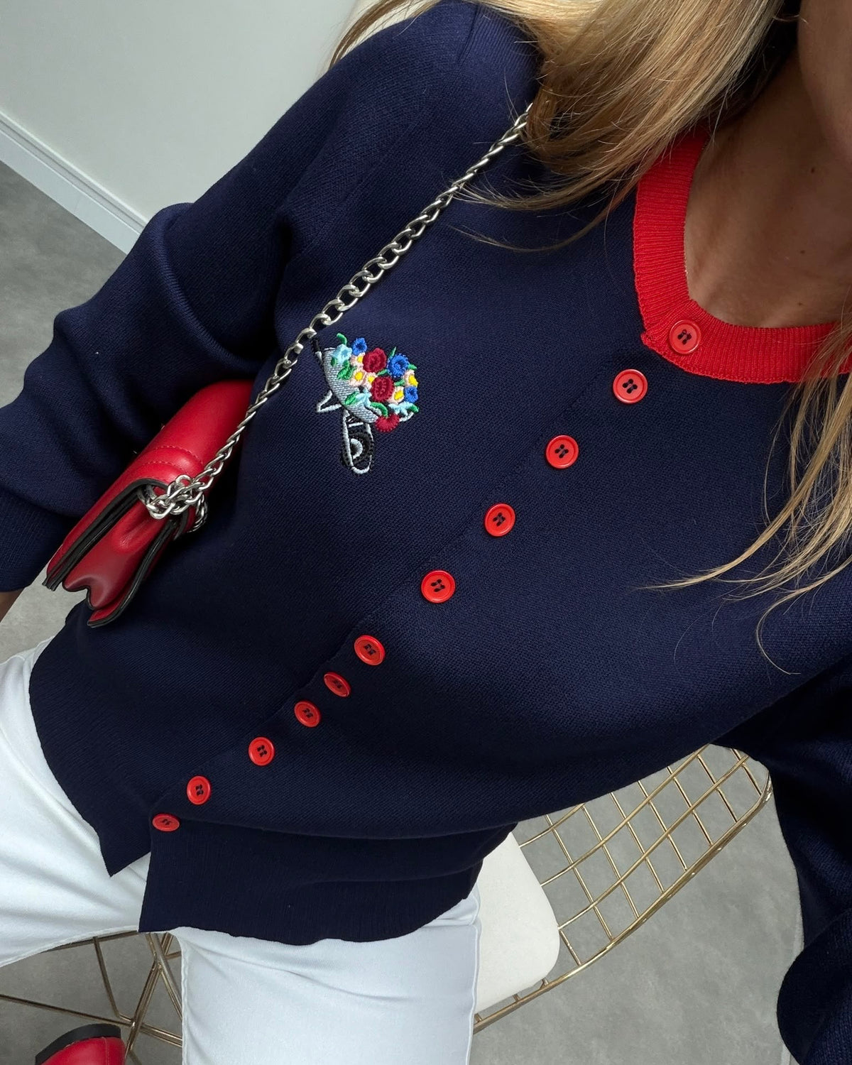 Red And Navy Flowers Cardigan