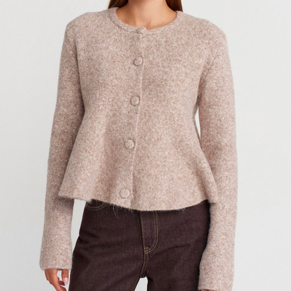 Beige Flared Waist Sweater