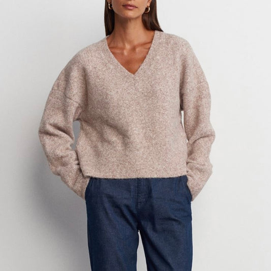 Beige V Neck Sweater