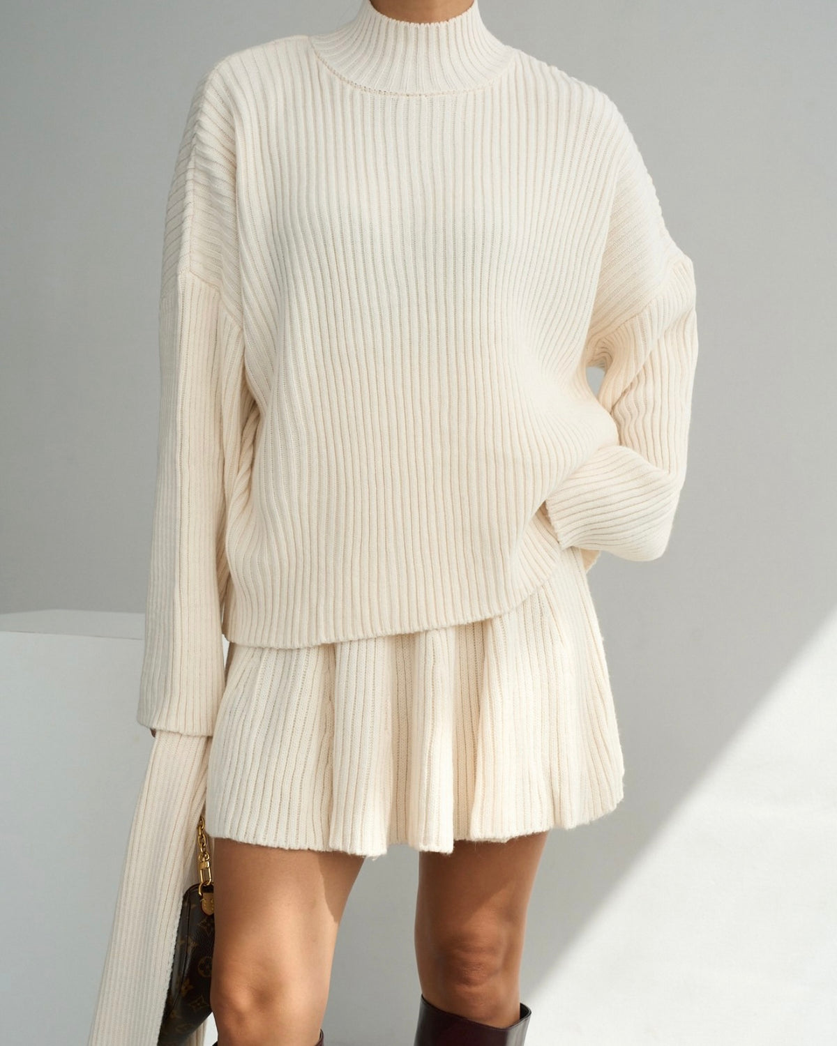 Beige Skirt Wool Set