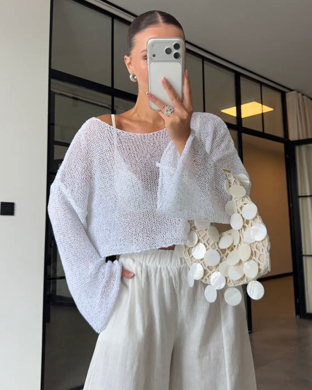 White Sparkly Mesh Top