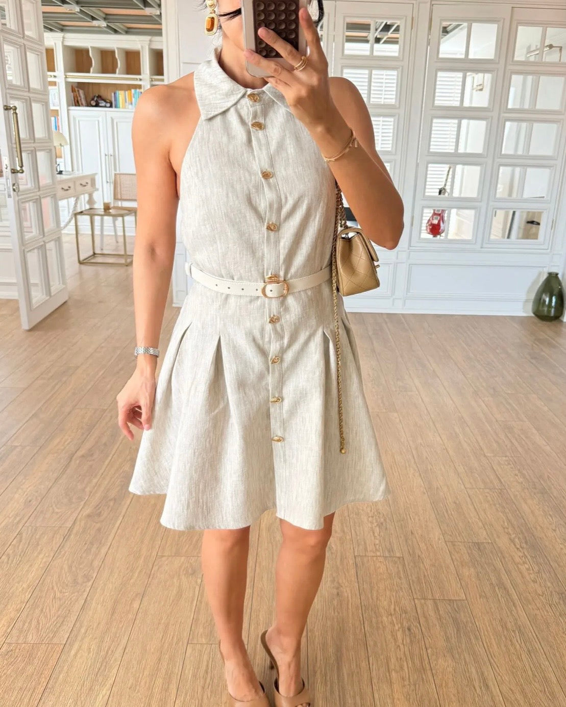 Beige Dress With Gold Buttons