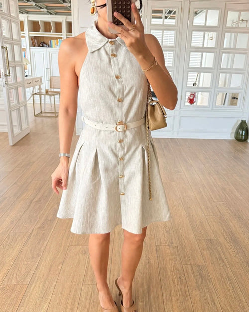 Beige Dress With Gold Buttons