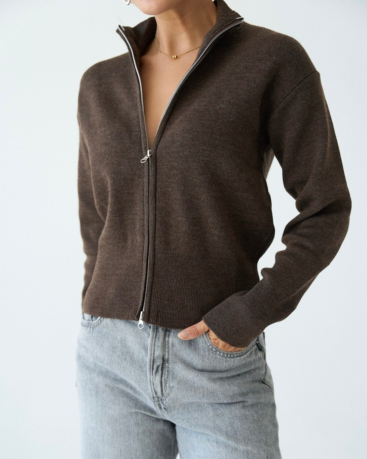 Zip Up Brown Sweater