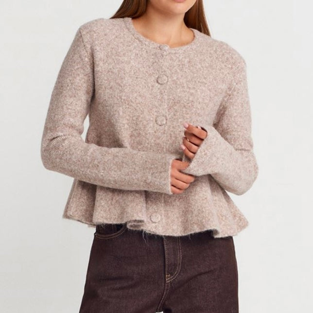 Beige Flared Waist Sweater