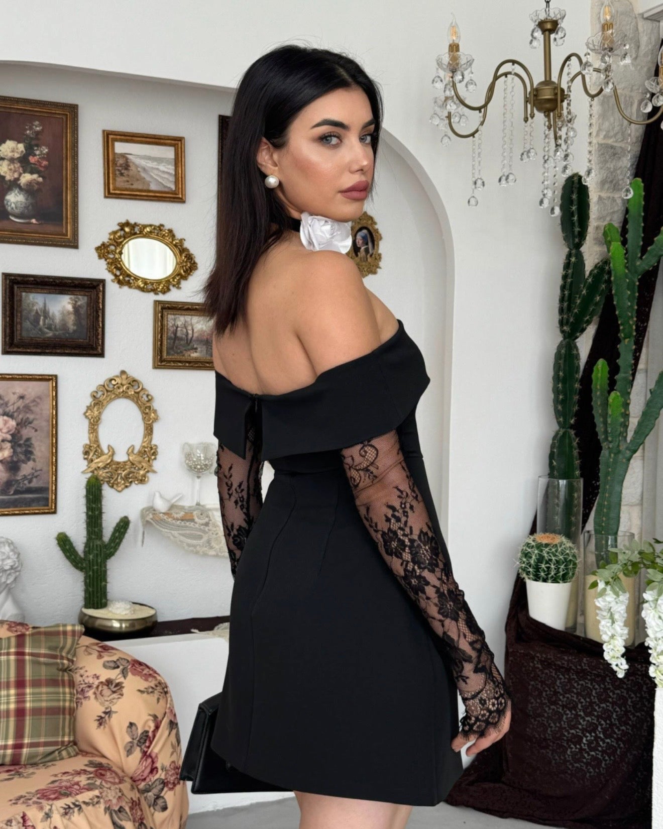 Black Off-Shoulders Lace Dress