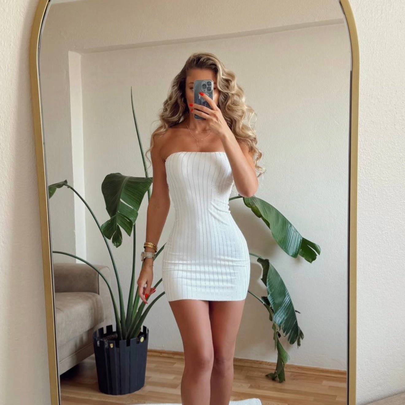 White Short RhineStones Dress