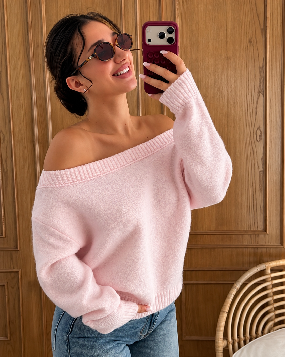 Pink Off-Shoulders Sweater