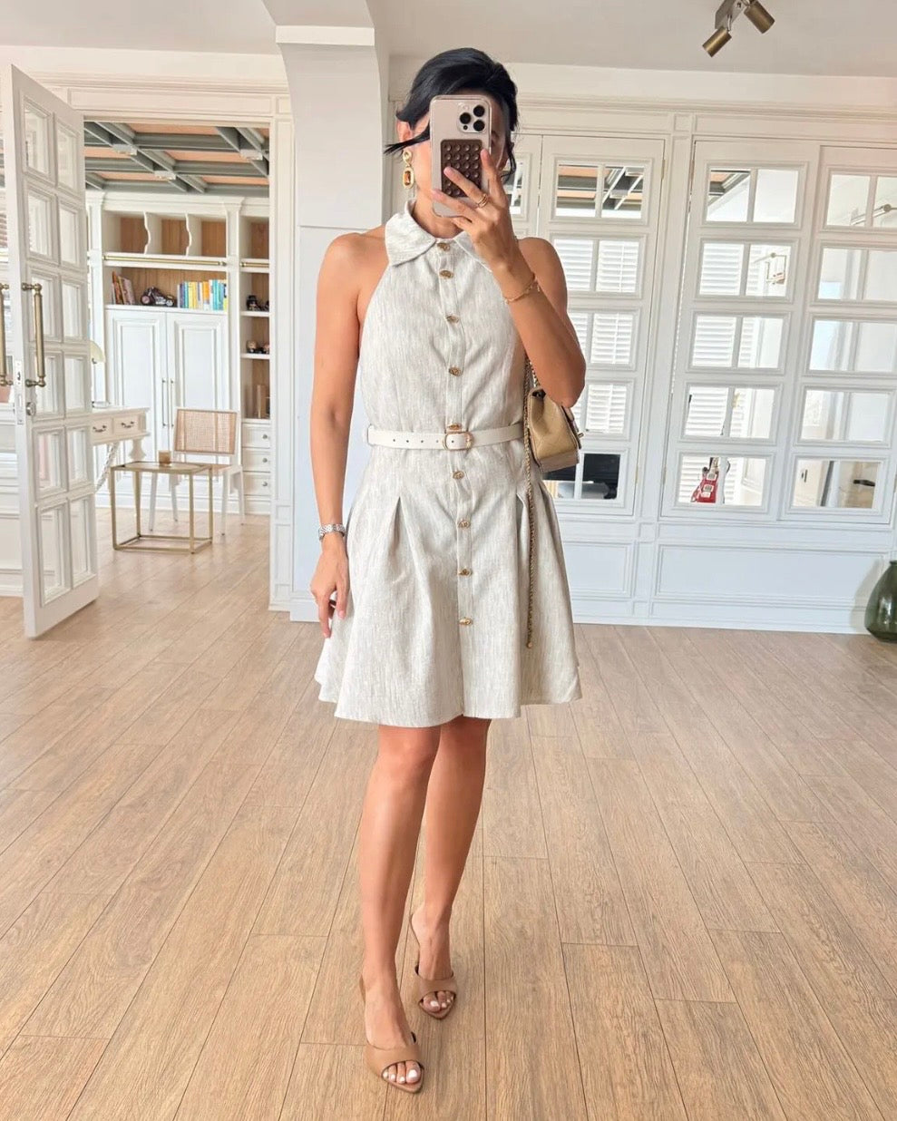 Beige Dress With Gold Buttons