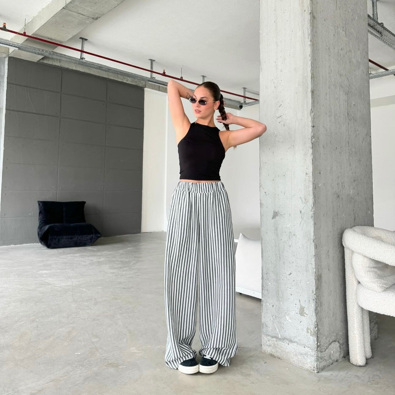 Gray Striped Pants