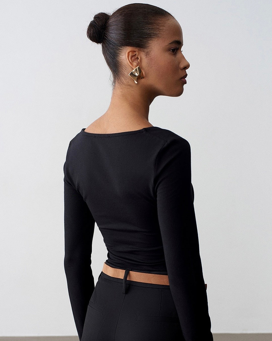 Black Basic V Neck Top