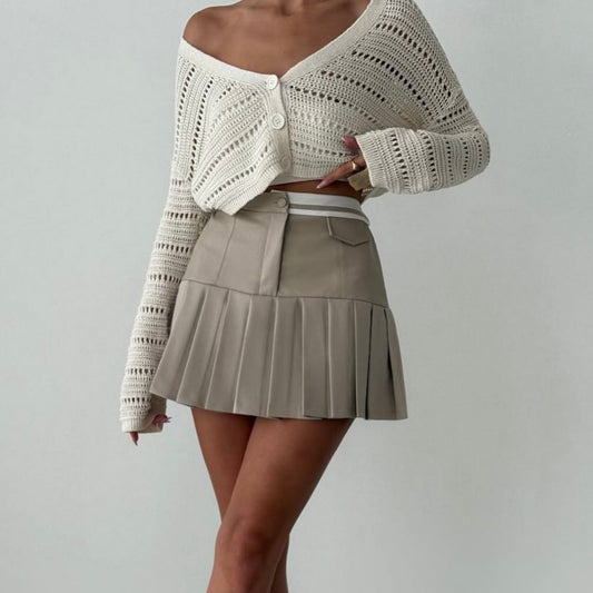 Pleated Leather Skirt With Shorts Underneath