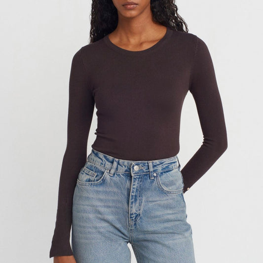 Brown Sleeve buttons Top