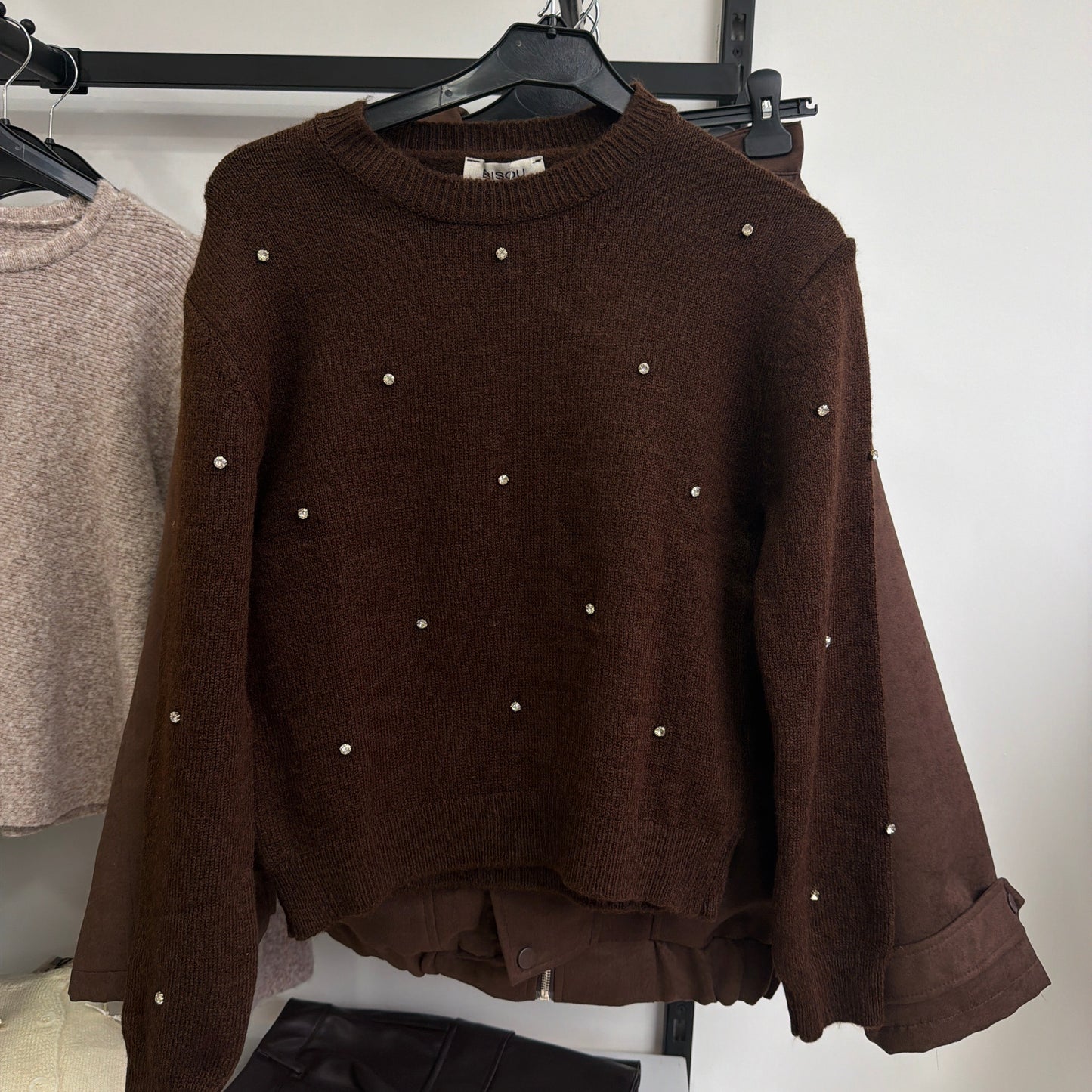 Brown Rhinestones Sweater