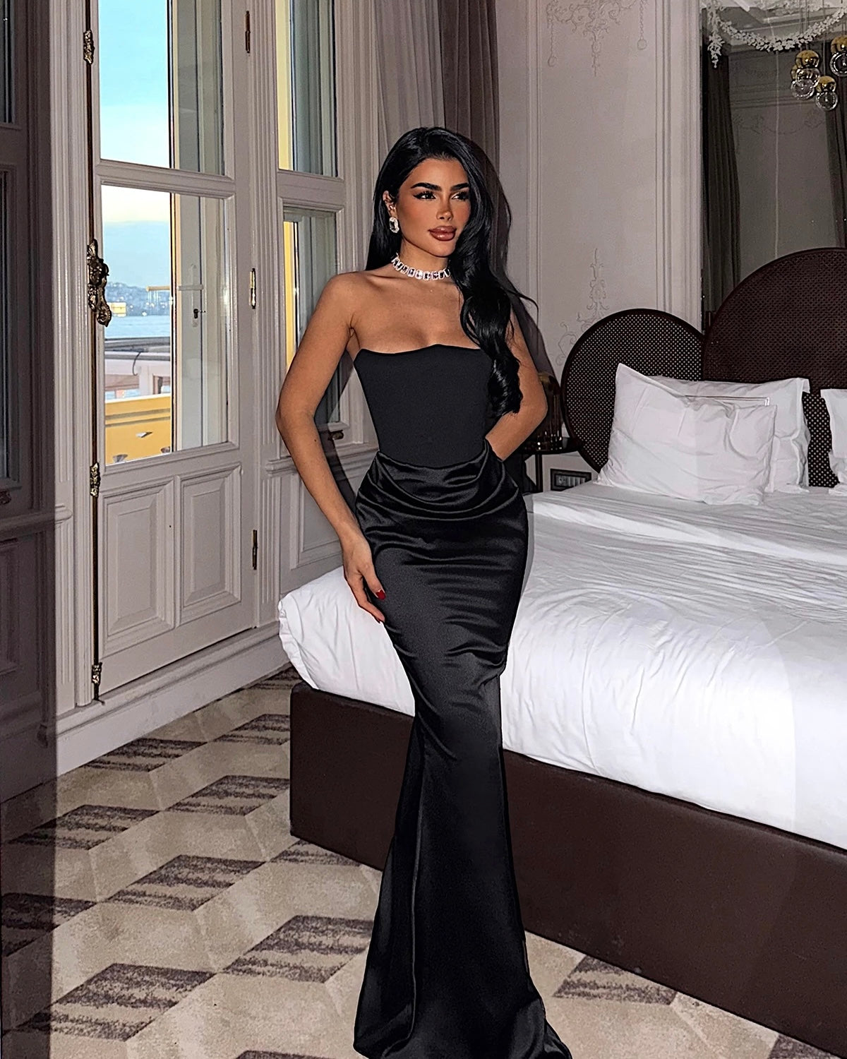 Black Long Satin Dress