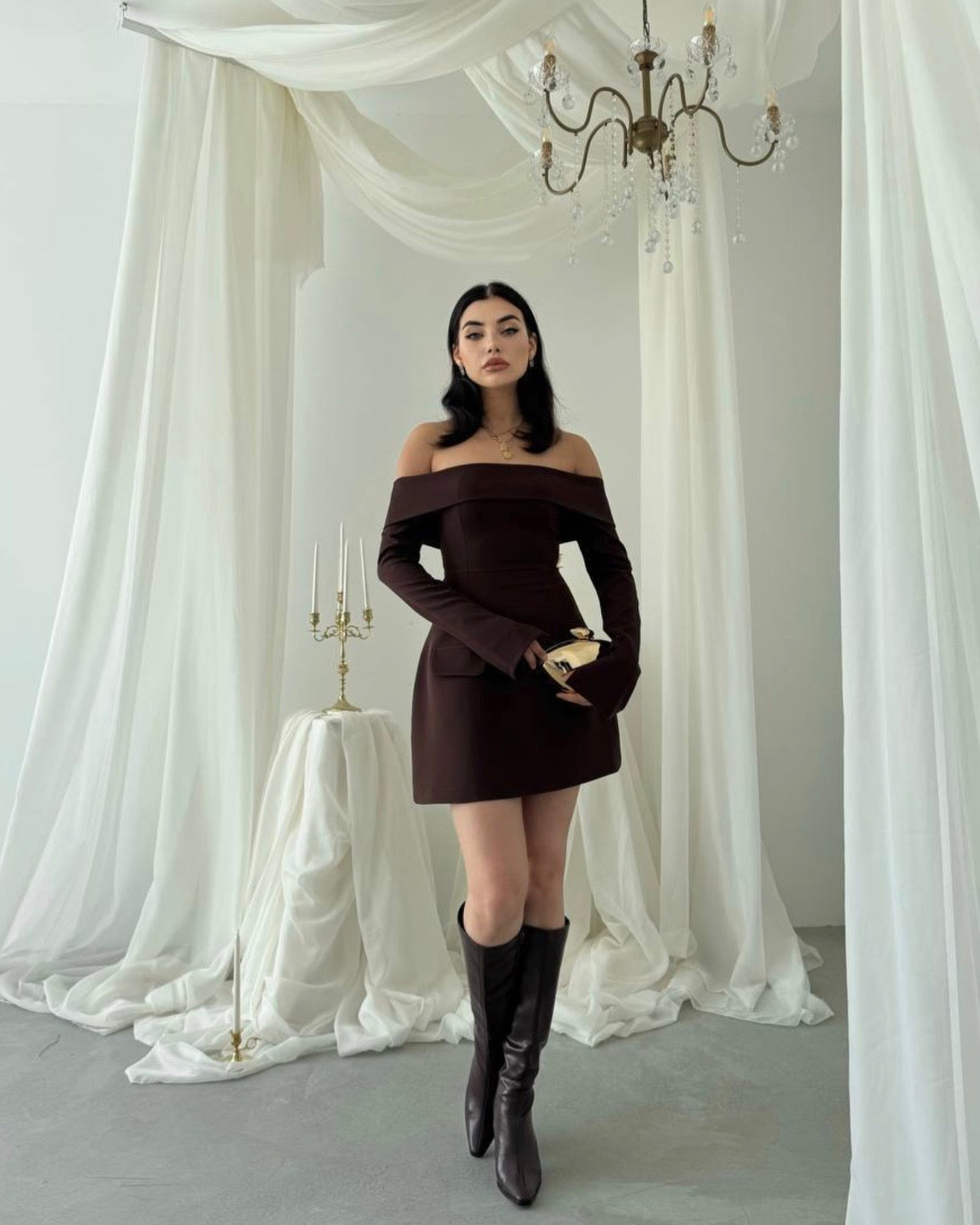 Off-Shoulders Brown Dress