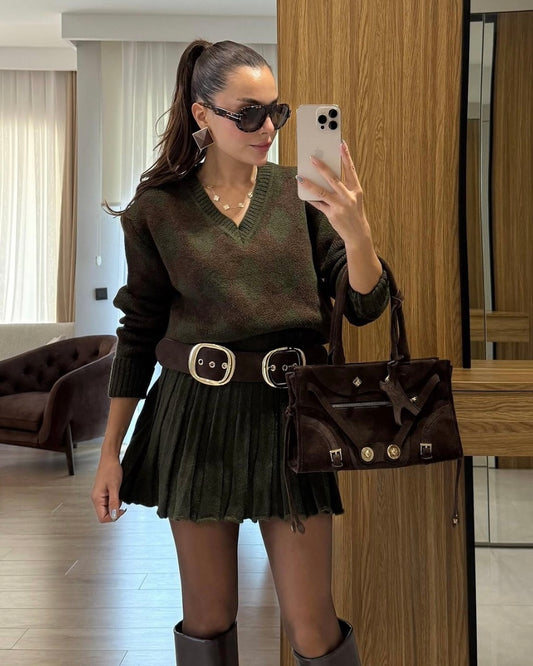 Olive Green Pleated Set