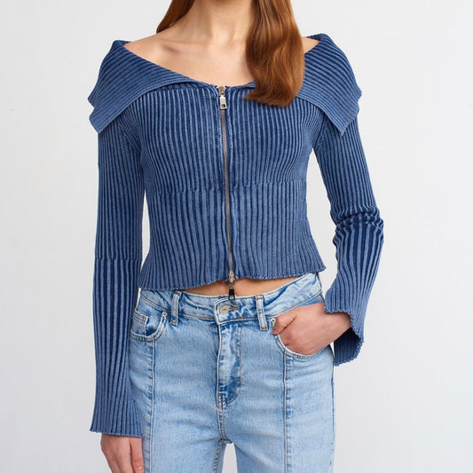 Blue Off-Shoulders Sweater Top