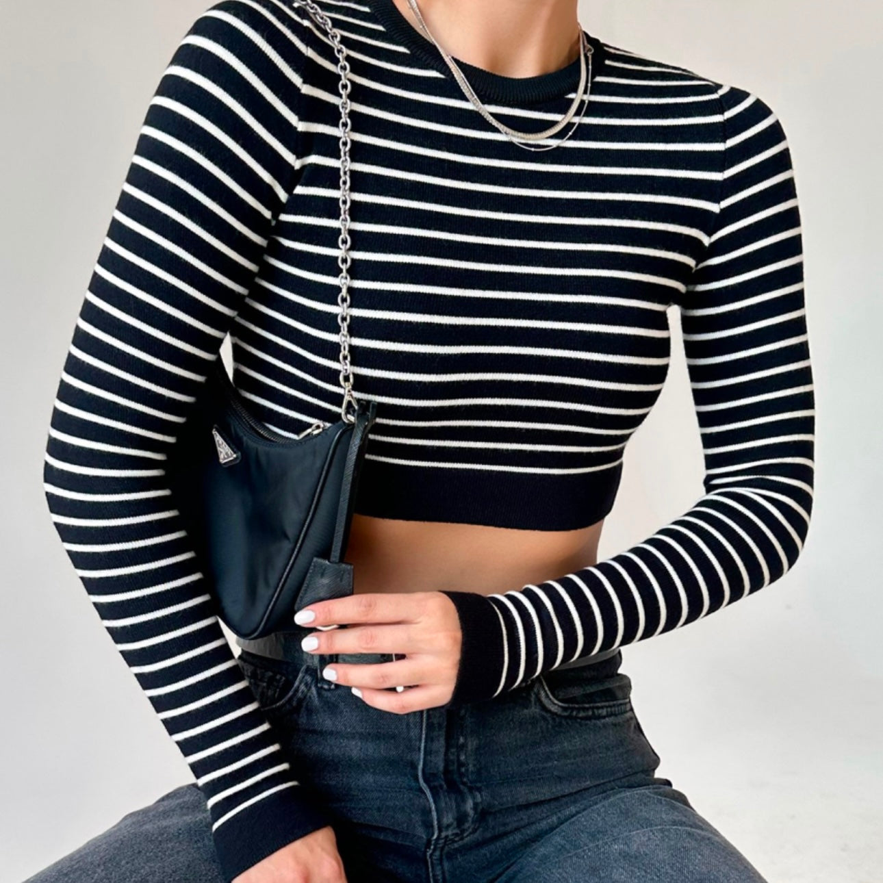 Black Striped Crop Top