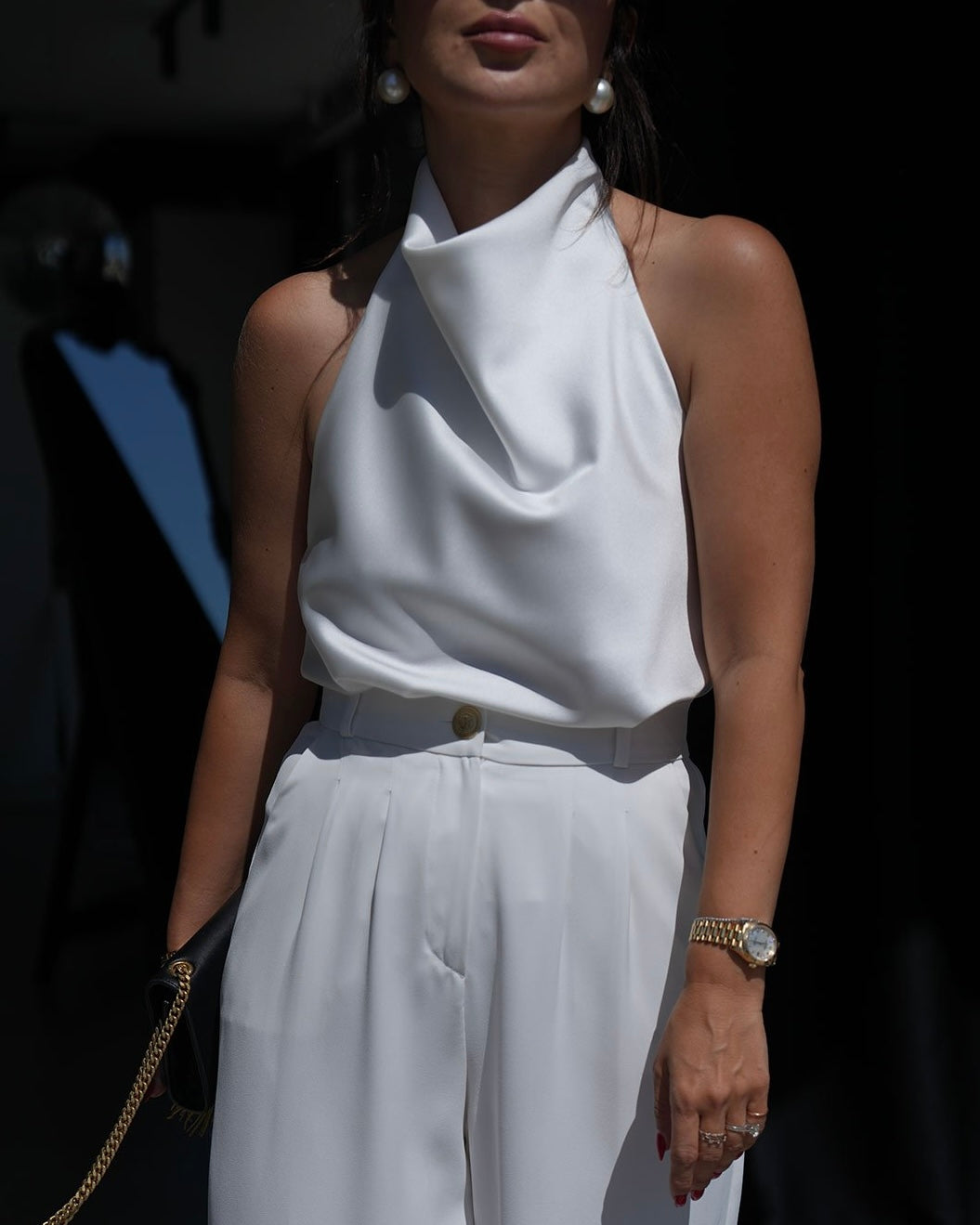 White Satin Halter Neck Top