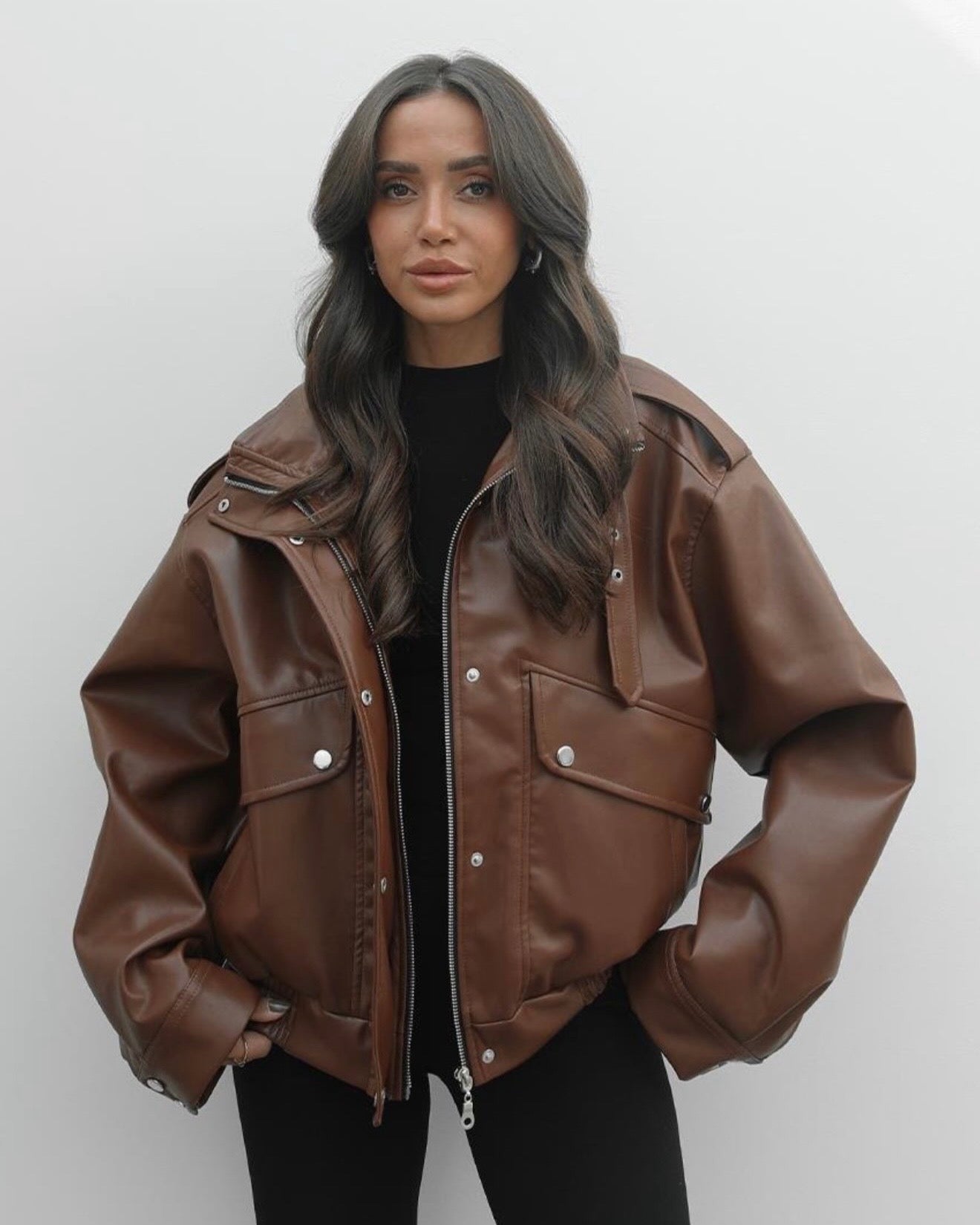Brown Leather Bomber Jacket