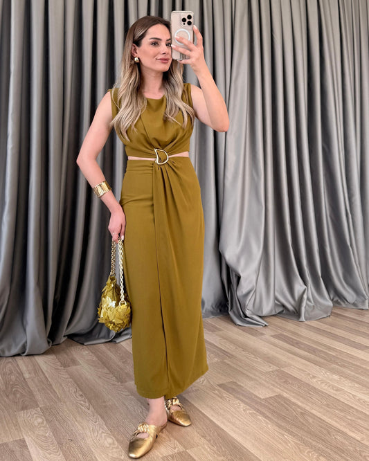 Green Dress With Gold Details