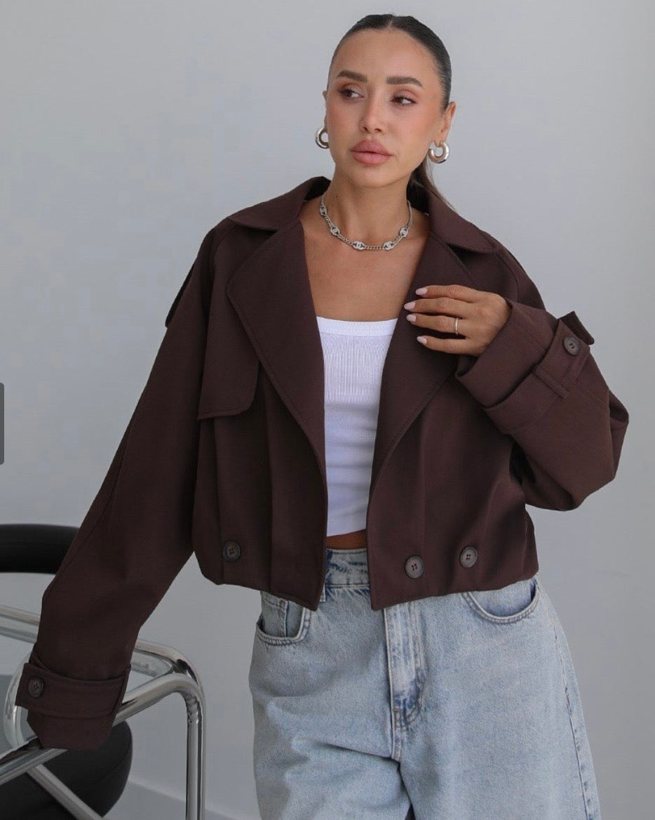 Brown Cropped Trench Coat