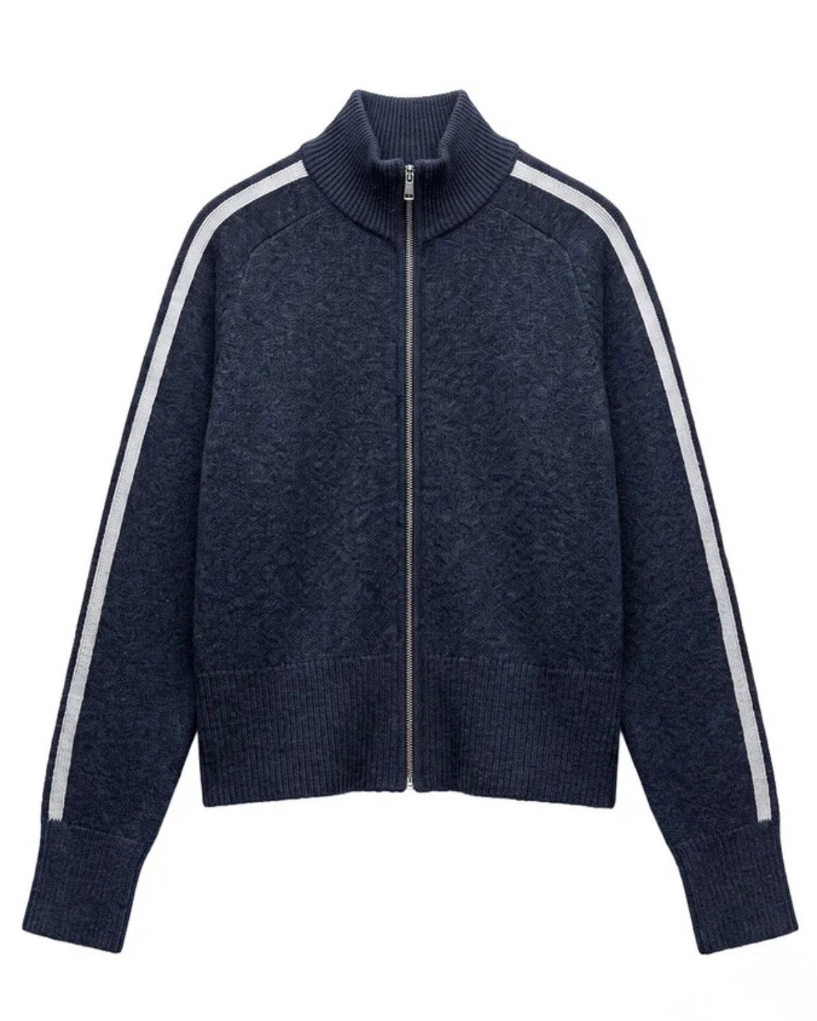Navy Striped Zip Up Sweater