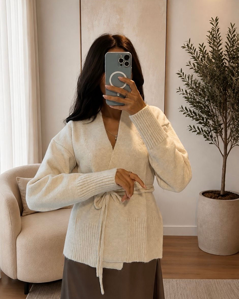 Beige Belt Cardigan