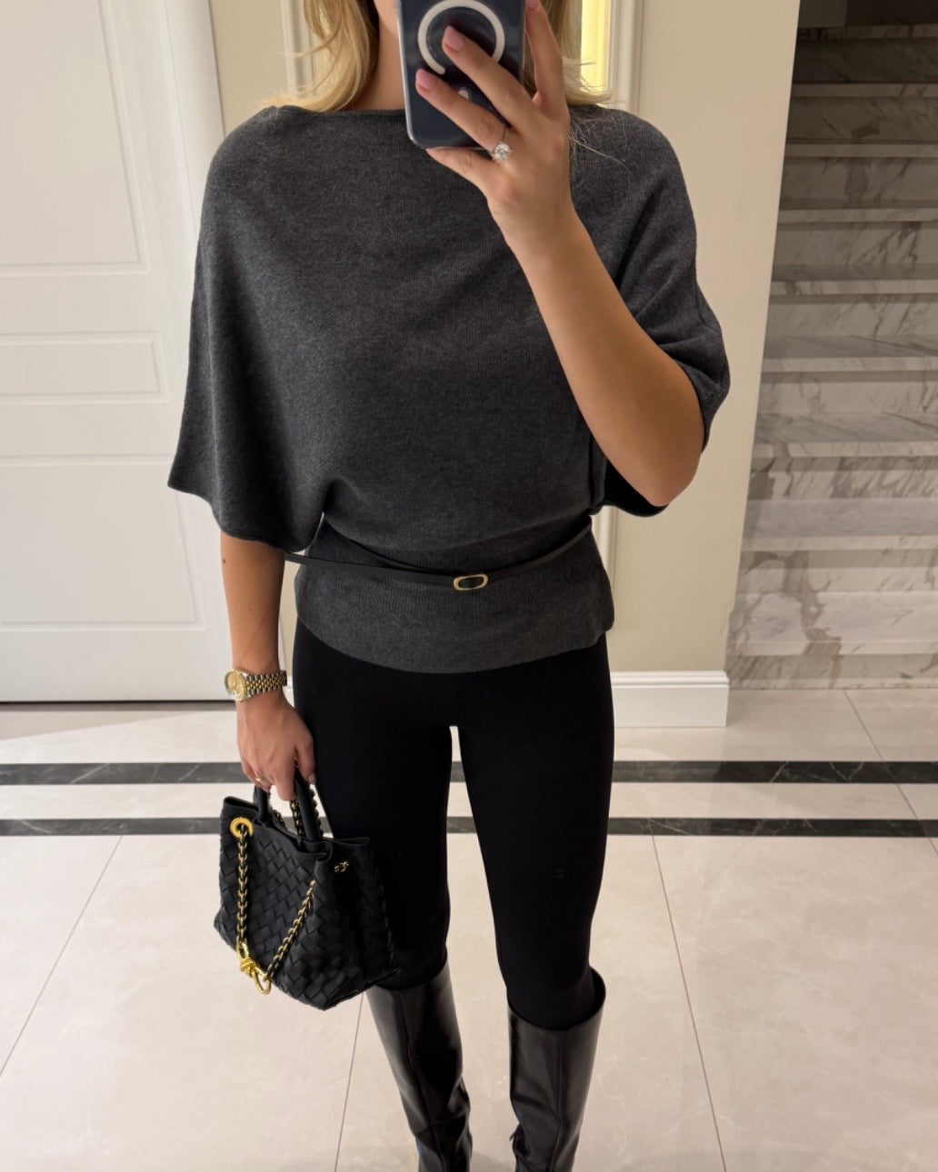 Gray Belted Top