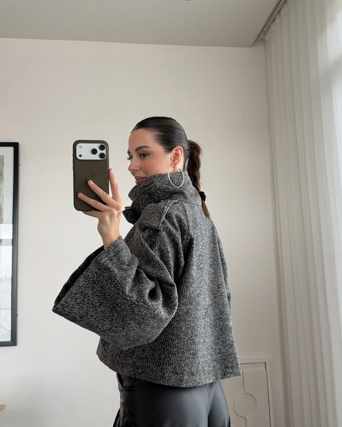 Gray Textured Cropped Jacket