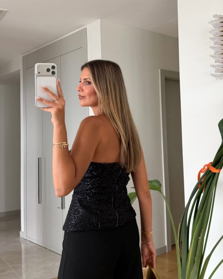 Black Detailed Strapless Top