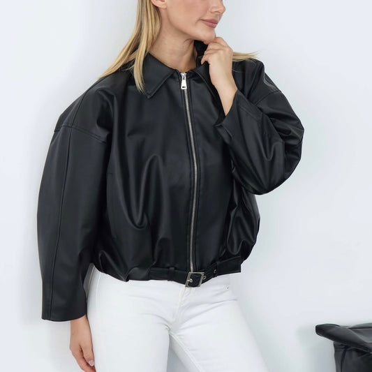 Black Leather Bomber Jacket