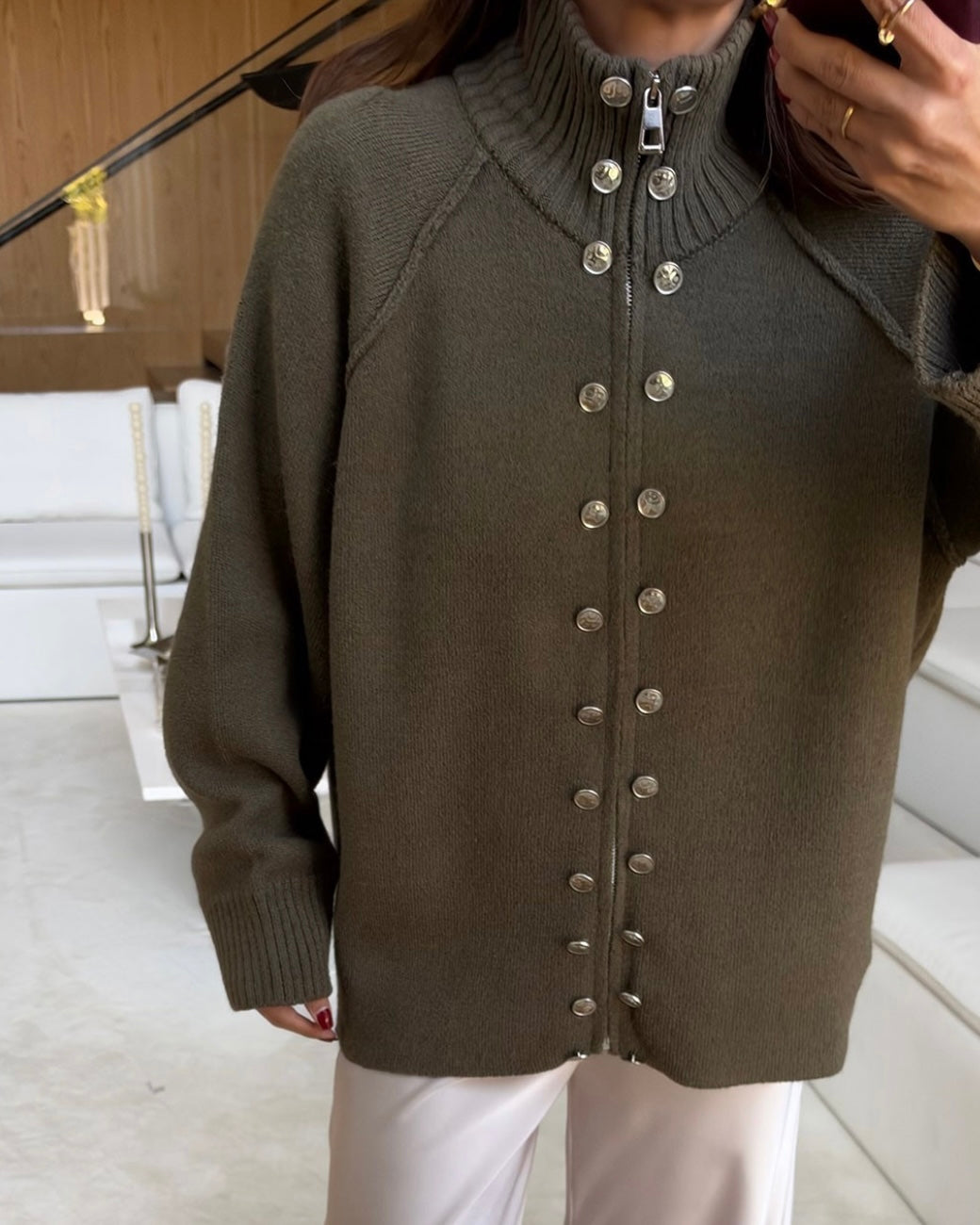 Khaki Button Sweater