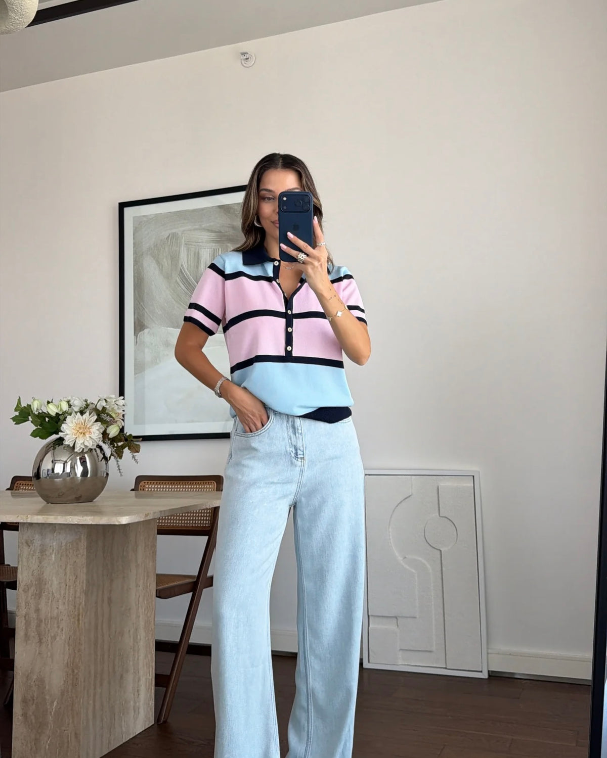 Pink And Blue Striped Top