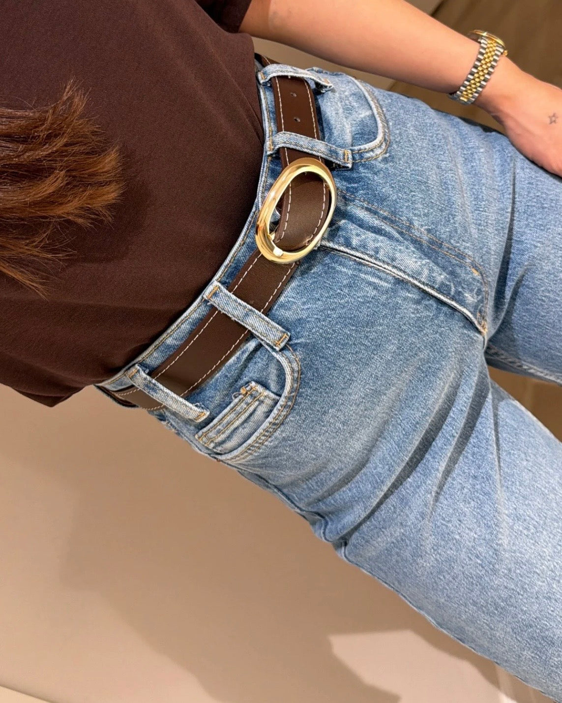 Blue Denim Pants With Belt
