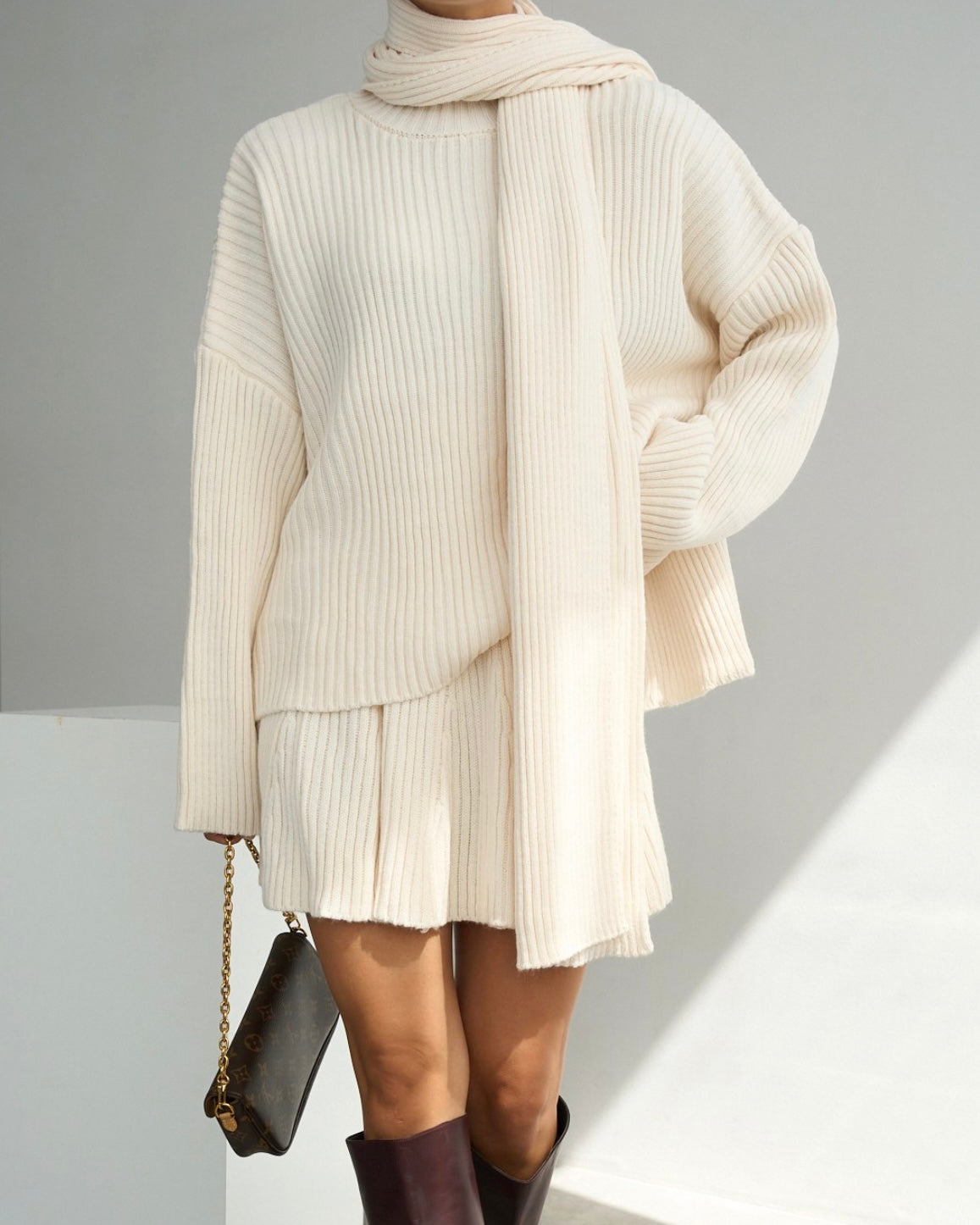 Beige Skirt Wool Set