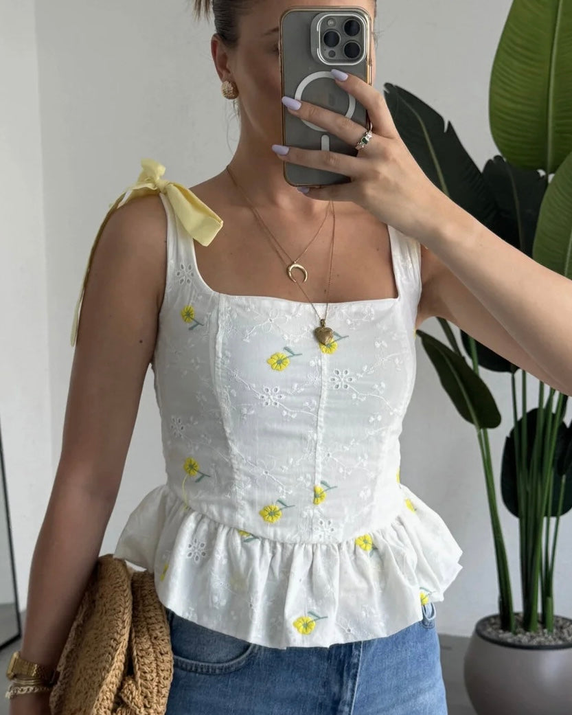White Top With Yellow Flowers