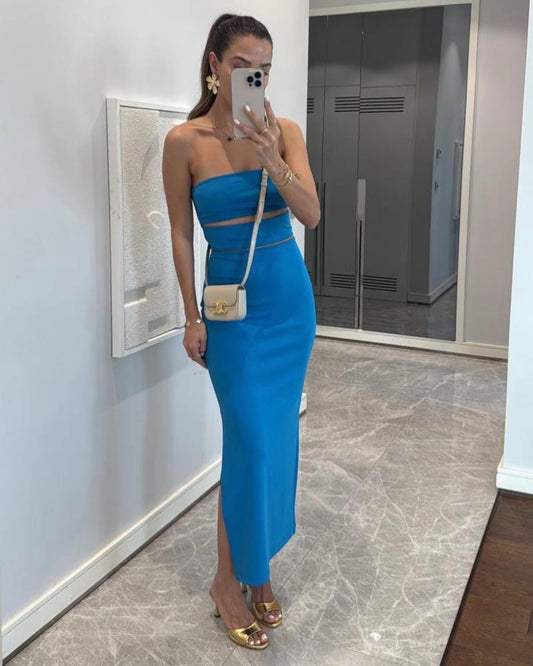 Cut-out Blue Dress