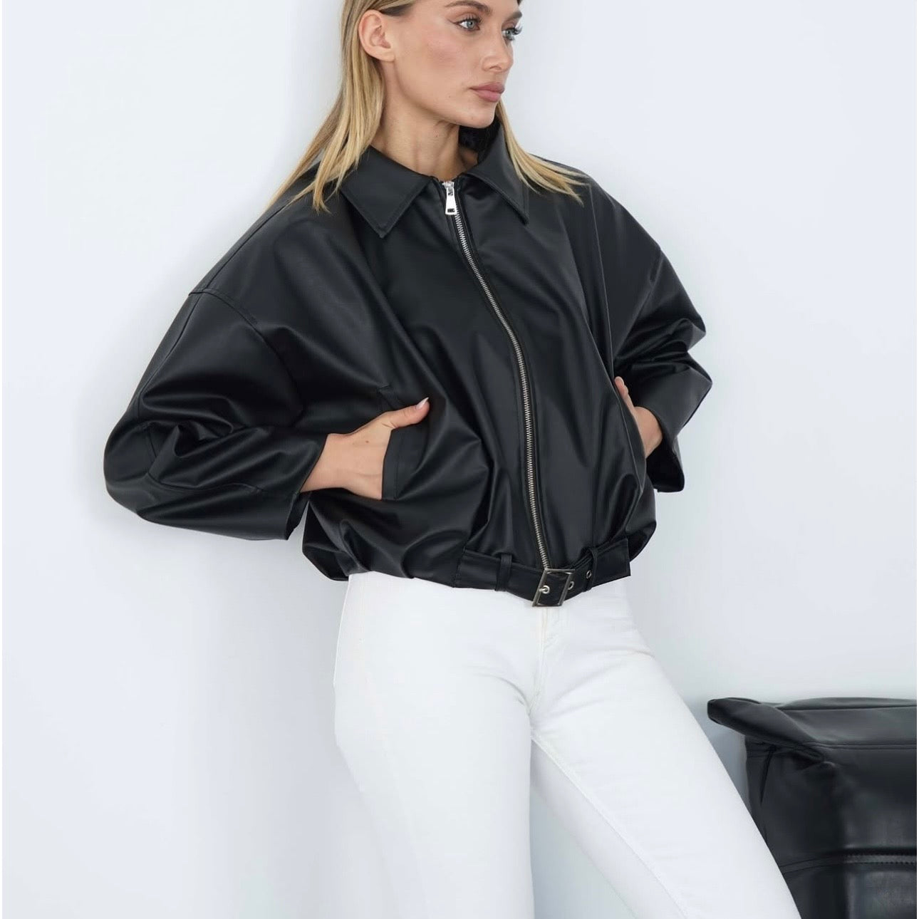 Black Leather Bomber Jacket